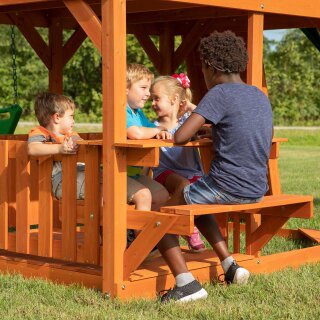 Kinder-Klettergerüst Spielturm Skyfort II Holz mit Schaukel, Rutsche,
